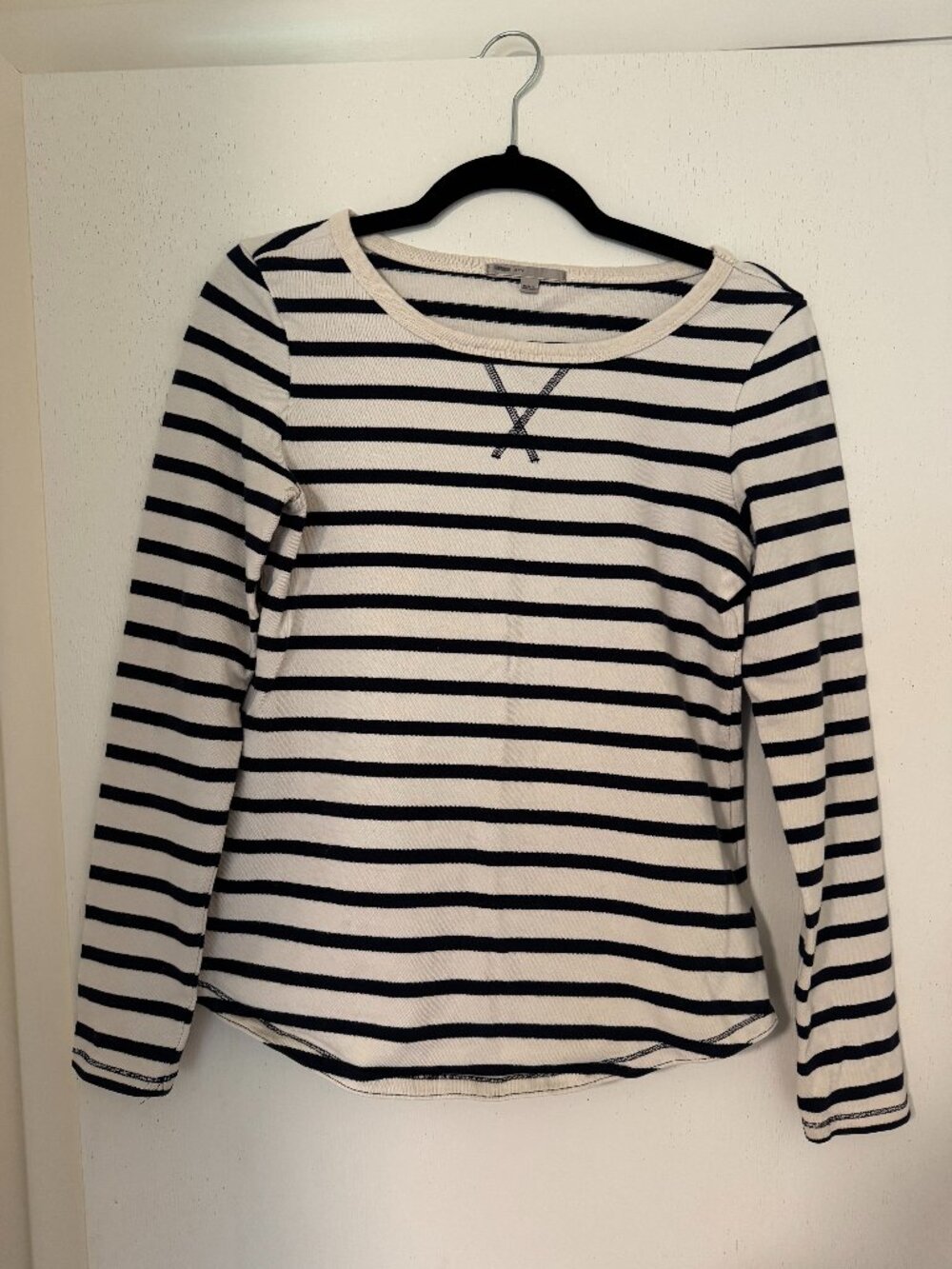 XS J. Crew Iconic Stripe long sleeve 100% cotton shirt with gray elbow patch